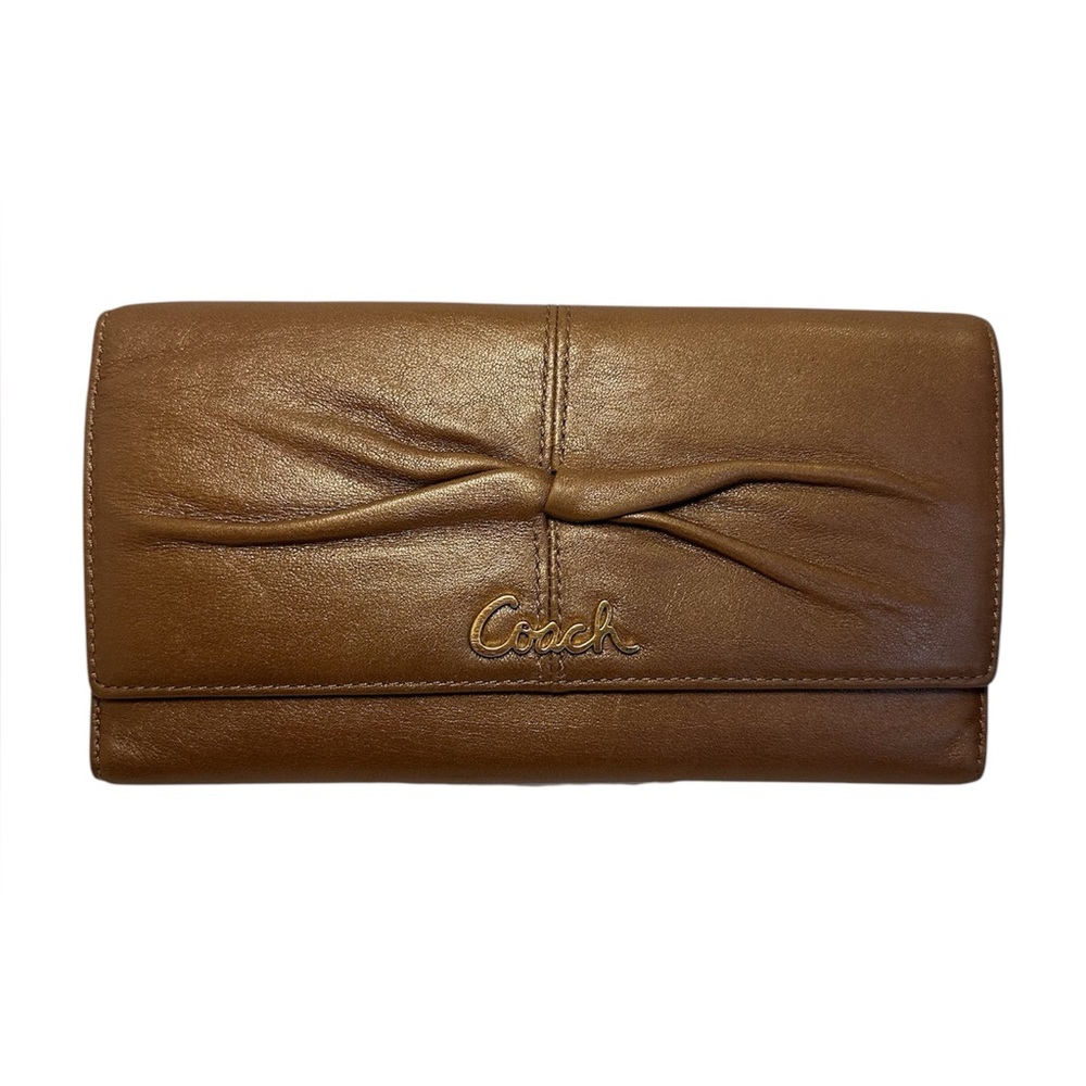 Coach GUC Ashley Metallic Light Brown Leather Trifold Wallet